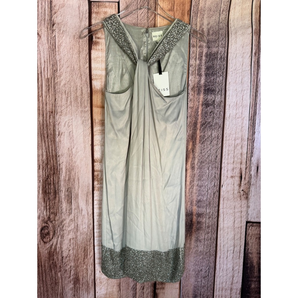 Reiss Embellished Beaded Cocktail Dress Gray Elegant Party Timeless US 2 NWT